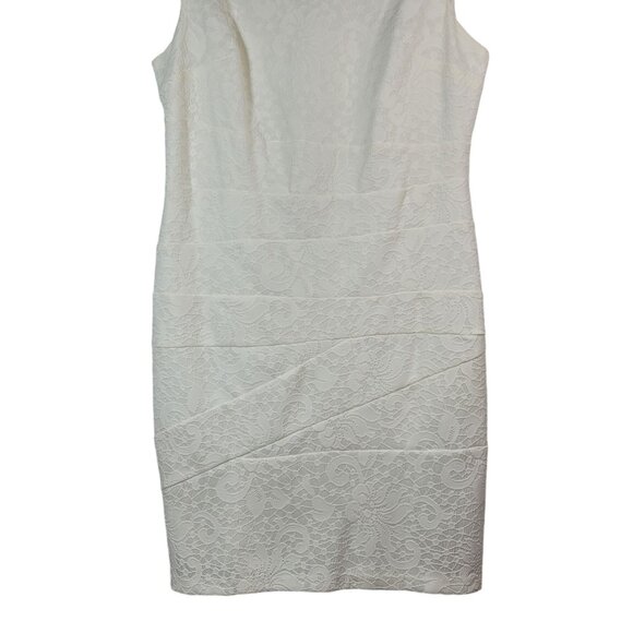 Dress Barn Lace Dress Cream Size 14 Floral Zip Bridal Cap Sleeve Cocktail Sheath - Picture 2 of 8